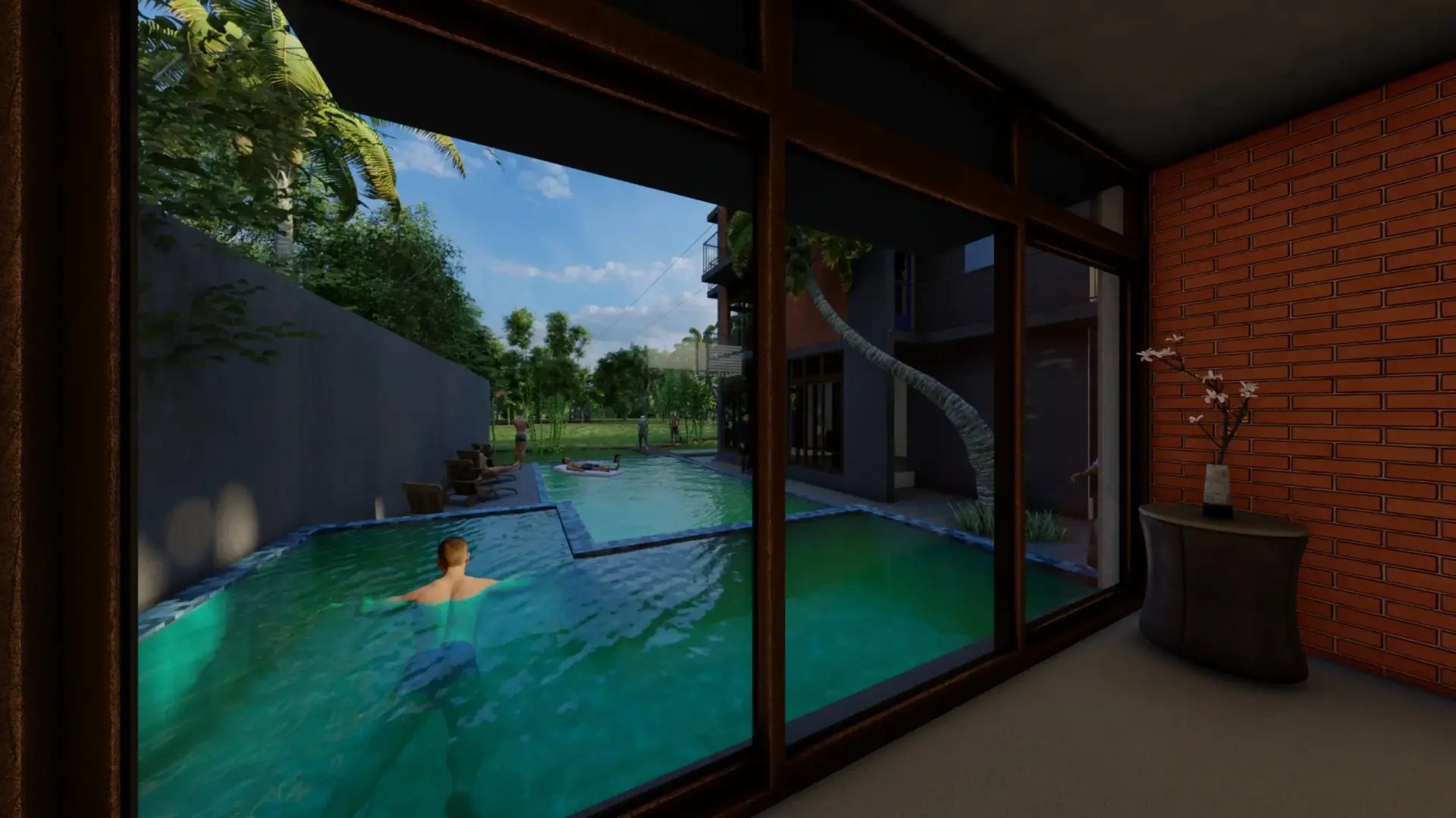 Resort architecture and shaded corridors